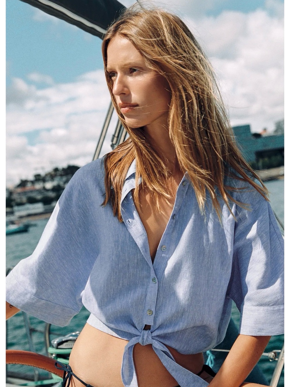 NWOT Zara Blue Linen shirt in Small